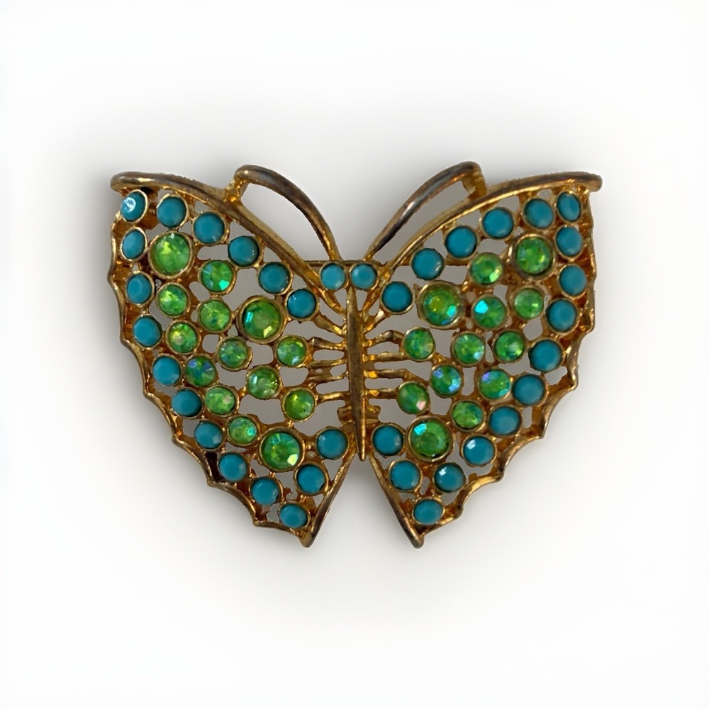Beautiful Large Vintage‎ Blue And Green Butterfly Brooch Bright Colors